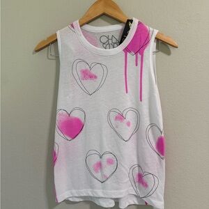 CHASOR Hearts Muscle Tank – White with Pink Graphic – Size S (NWT)